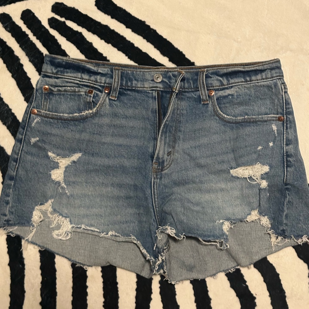 Abercrombie & Fitch Curve Love Mid Rise Blue Denim Shorts